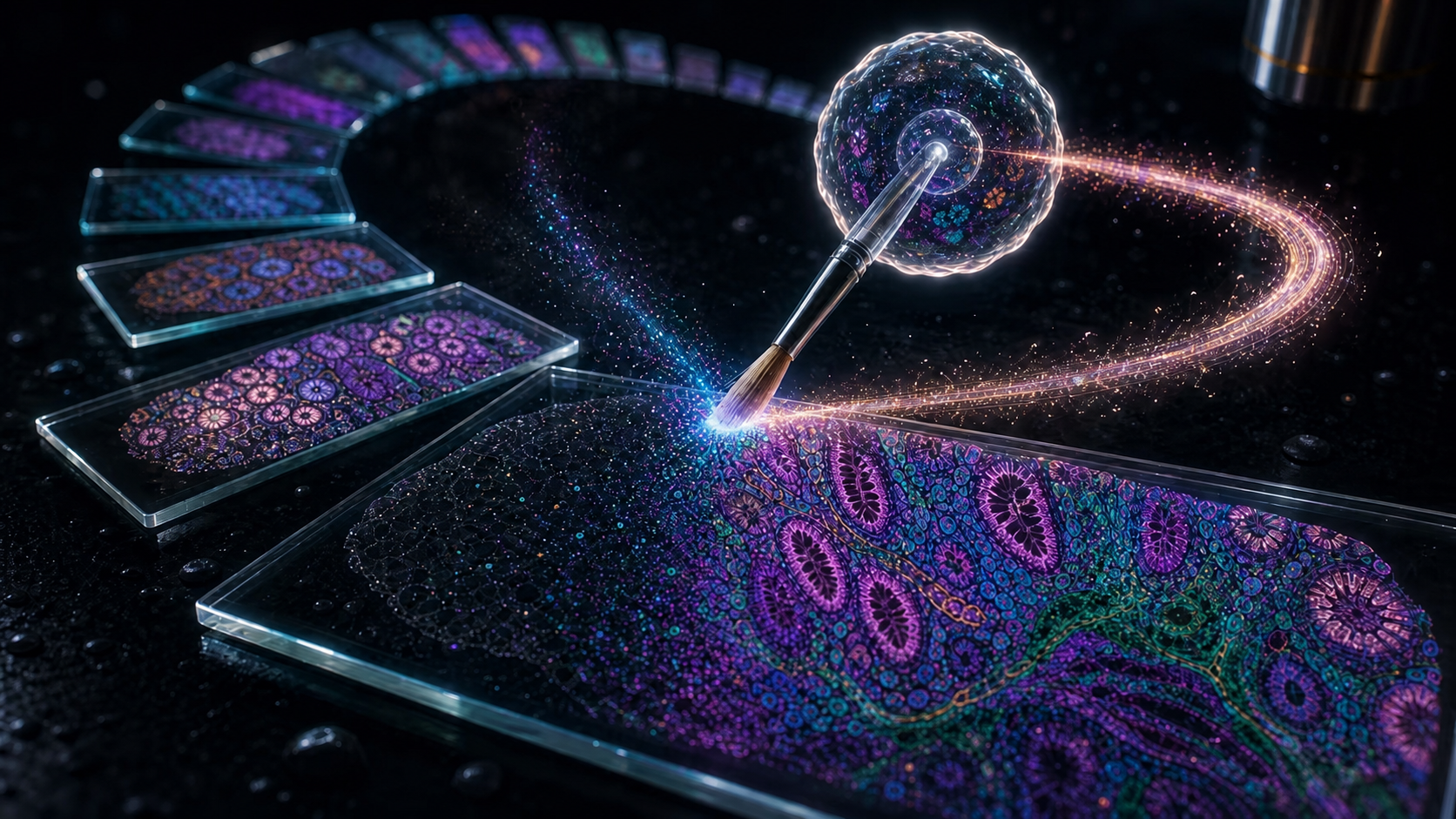 A luminous brush painting molecular detail across spatial transcriptomics tissue slides